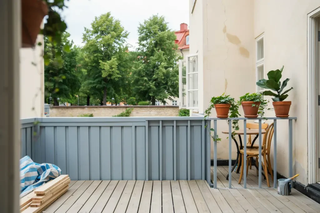 semestertid passa p att renovera balkongen i juli innan sensommarens regn och slitage tar vid